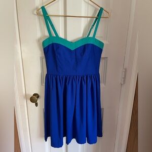 Vintage Havana Blue Sleeveless Dress. Sweetheart Neckline. Smocked Sides. Size L